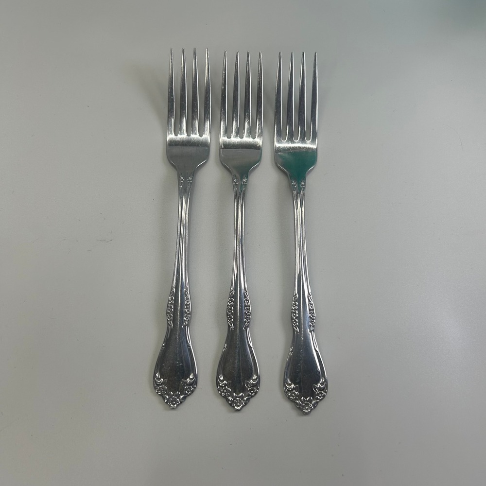Oneida Mansfield Rogers Deluxe Dinner Forks Set 3 Stainless Steel Flatware VTG